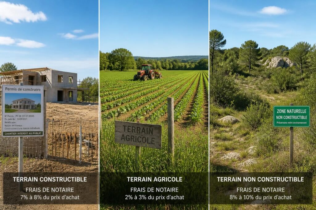 découvrez les frais de notaire pour l'achat d'un terrain constructible, agricole ou non constructible, et préparez votre projet immobilier en toute sérénité.